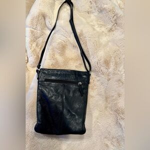 Margot black leather slip pocket front crossbody bag